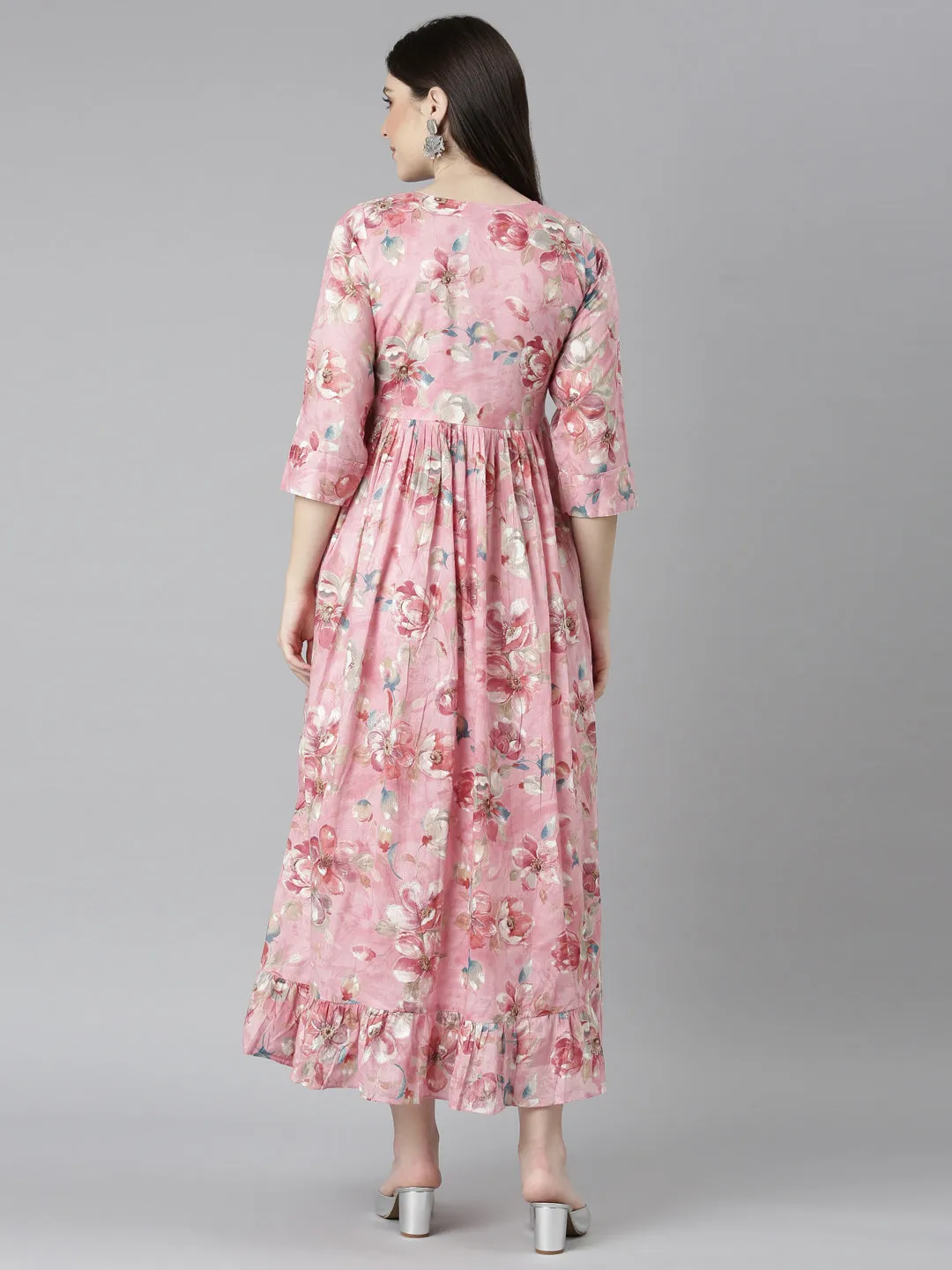 Neeru's Pink Straight Casual Floral Dresses