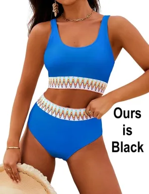 New FactME Women's High Waisted Bikini Sets Two Piece Bathing Suits High Cut Swimsuit Ours is Black NOT Blue, Sz XXL