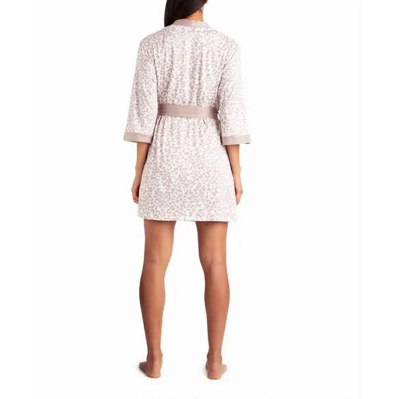 NEW NICOLE MILLER peached jersey three-piece sleepwear set in beige animal