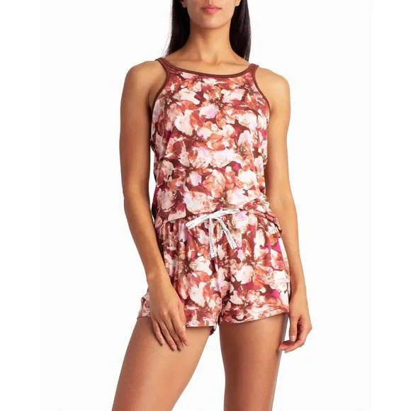 NEW NICOLE MILLER peached jersey three-piece sleepwear set in cacao floral