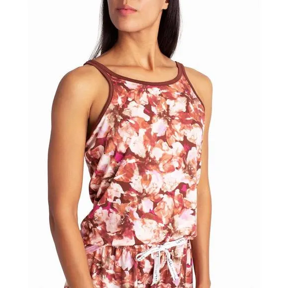NEW NICOLE MILLER peached jersey three-piece sleepwear set in cacao floral