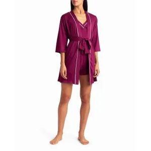 NEW NICOLE MILLER peached jersey three-piece sleepwear set in persian fig