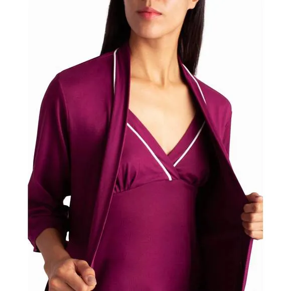 NEW NICOLE MILLER peached jersey three-piece sleepwear set in persian fig