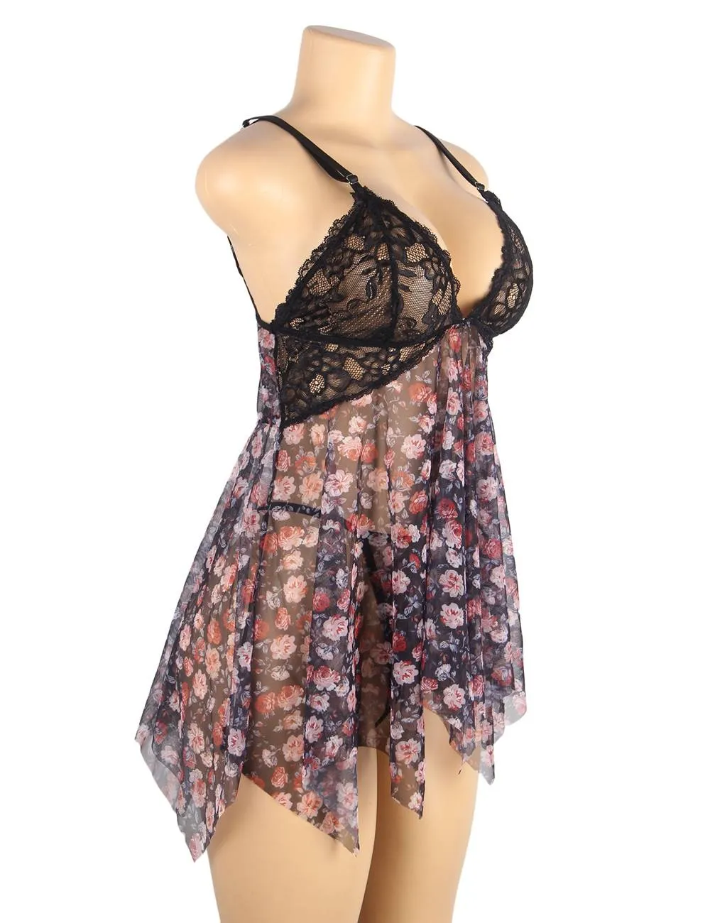 New Sexy front slit irregular skirt transparent mesh babydoll