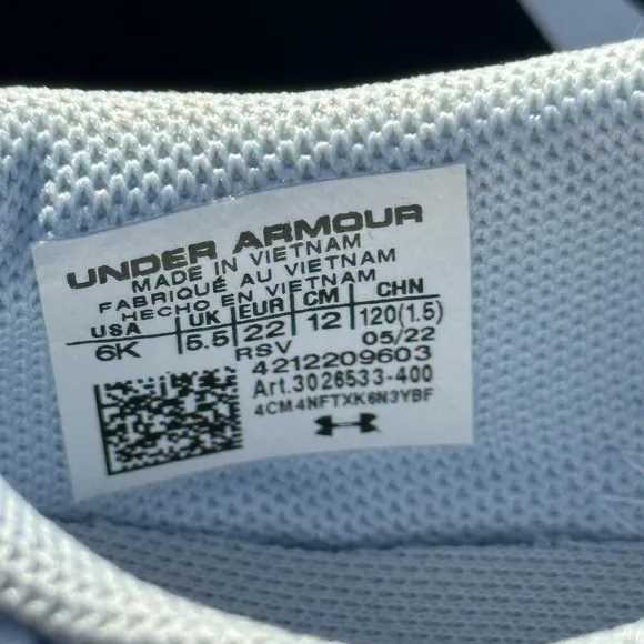 NEW Under Armour Unisex Toddler Kids Lite Blue Casual Sneaker - Size 6K Youth