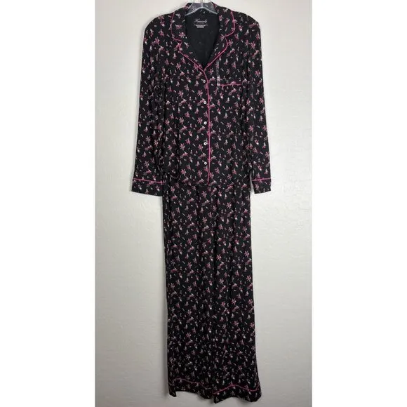 NEW Victoria's Secret Modal Long Pajama Pj Set XS Black Pink Floral 1416