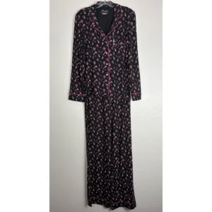NEW Victoria's Secret Modal Long Pajama Pj Set XS Black Pink Floral 1416