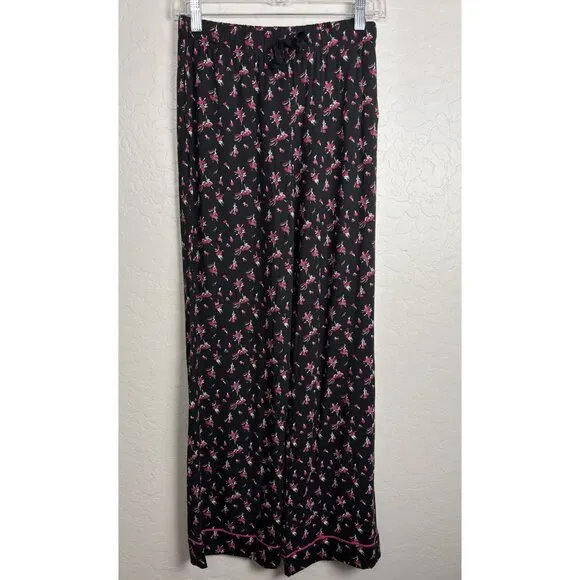 NEW Victoria's Secret Modal Long Pajama Pj Set XS Black Pink Floral 1416