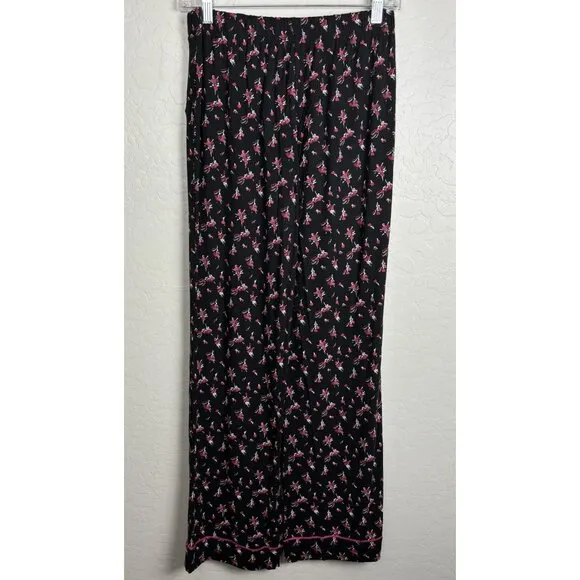 NEW Victoria's Secret Modal Long Pajama Pj Set XS Black Pink Floral 1416
