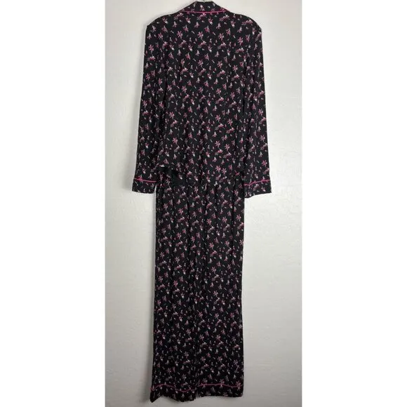 NEW Victoria's Secret Modal Long Pajama Pj Set XS Black Pink Floral 1416