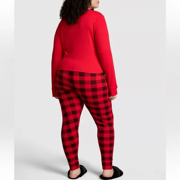 New Victorias Secret Pink Red Plaid Thermal Pajamas Set Size XXL