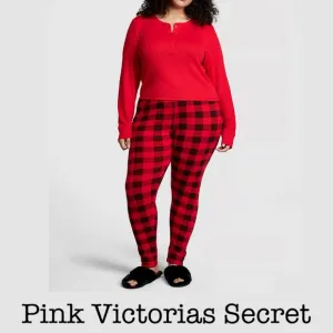 New Victorias Secret Pink Red Plaid Thermal Pajamas Set Size XXL