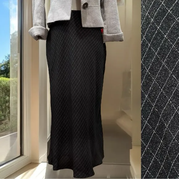 NEW Willi Smith Vintage 90s Windowpane Plaid Two Tone Longline Maxi Skirt 8 NWOT