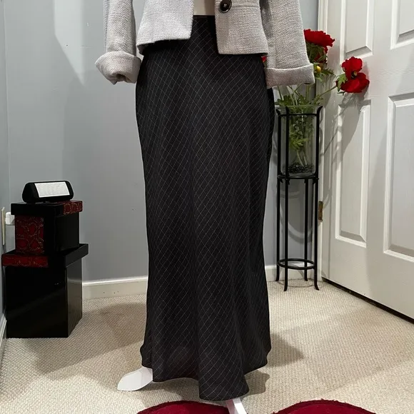 NEW Willi Smith Vintage 90s Windowpane Plaid Two Tone Longline Maxi Skirt 8 NWOT