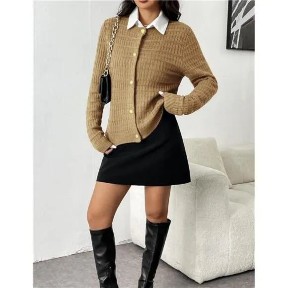NEW Women's 2025 Cardigan Sweaters Button Down Crew Neck Open Front Long Sleeve