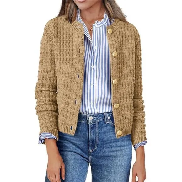 NEW Women's 2025 Cardigan Sweaters Button Down Crew Neck Open Front Long Sleeve