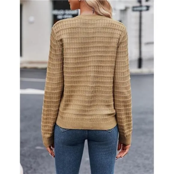 NEW Women's 2025 Cardigan Sweaters Button Down Crew Neck Open Front Long Sleeve