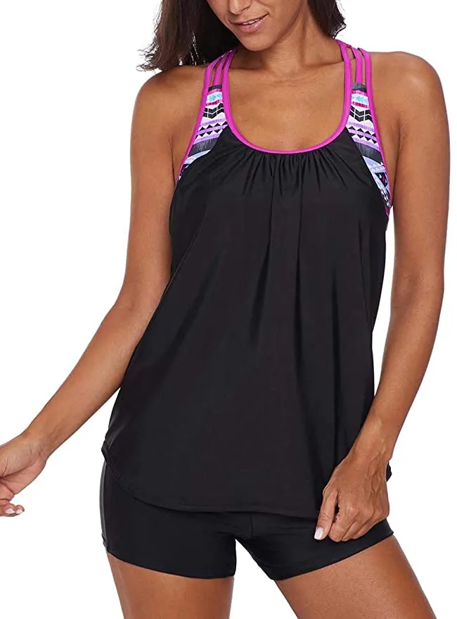 New Women's Bsubseach Racerback Tankini Swimsuit Patchwork Sport 2 Piece in Rose! Sz M!