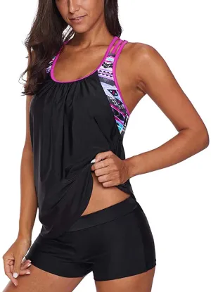New Women's Bsubseach Racerback Tankini Swimsuit Patchwork Sport 2 Piece in Rose! Sz M!