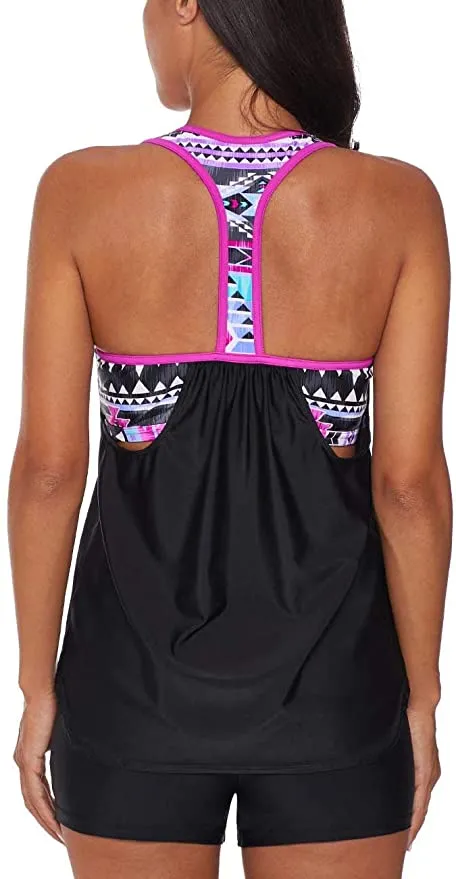 New Women's Bsubseach Racerback Tankini Swimsuit Patchwork Sport 2 Piece in Rose! Sz M!
