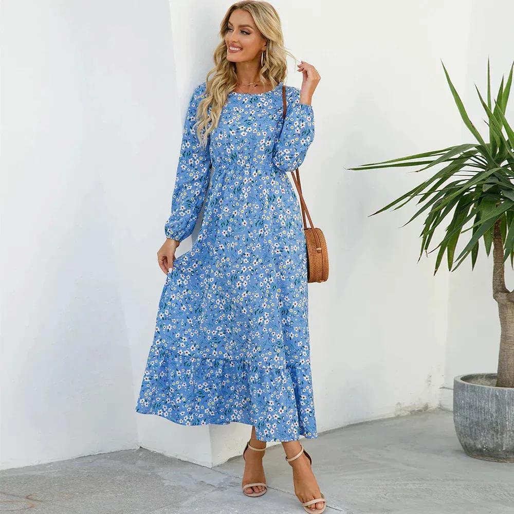 Niamh® | Fashionable Floral Dress With A Round Neckline