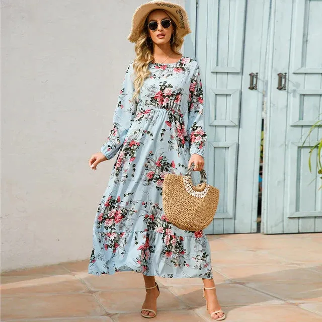 Niamh® | Fashionable Floral Dress With A Round Neckline