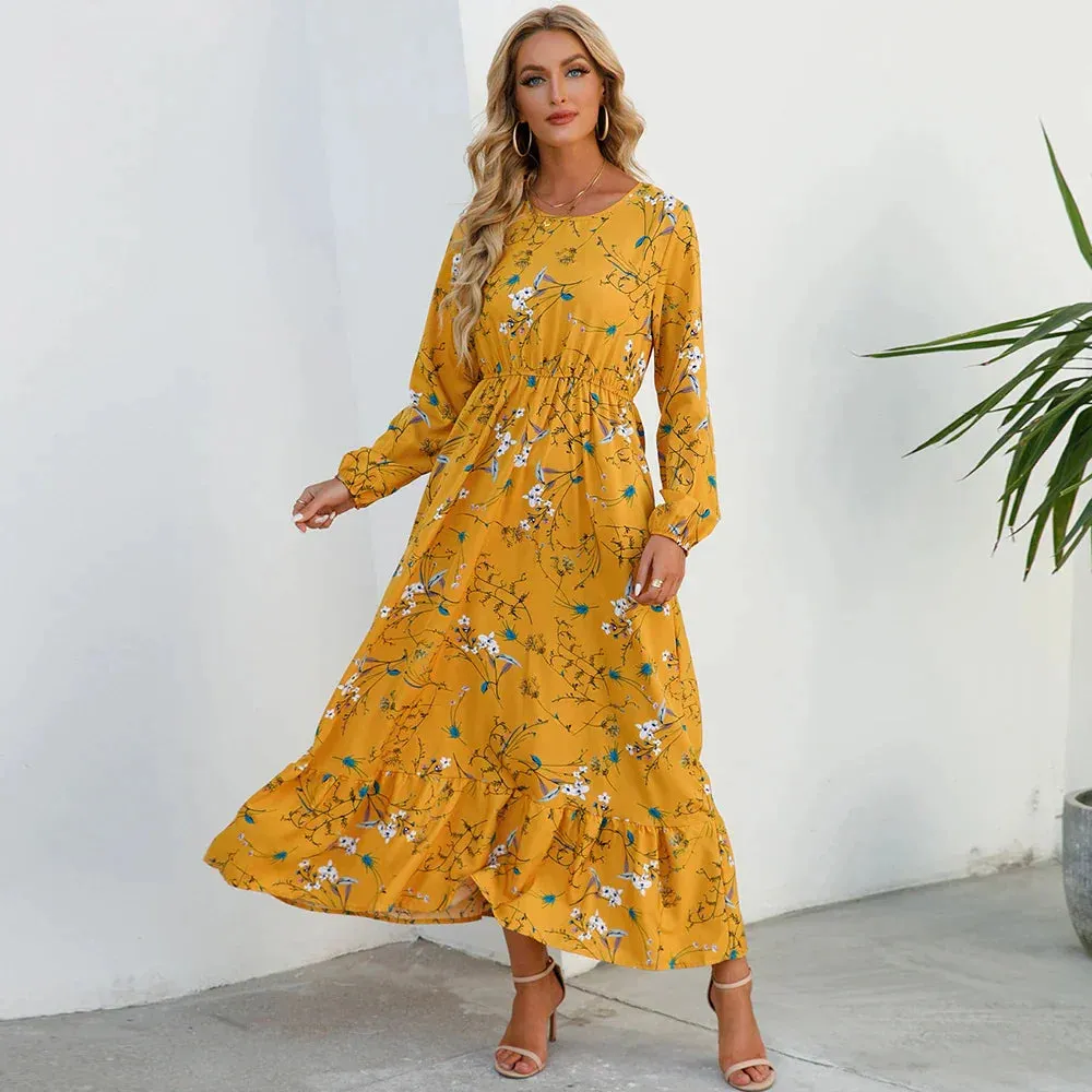 Niamh® | Fashionable Floral Dress With A Round Neckline