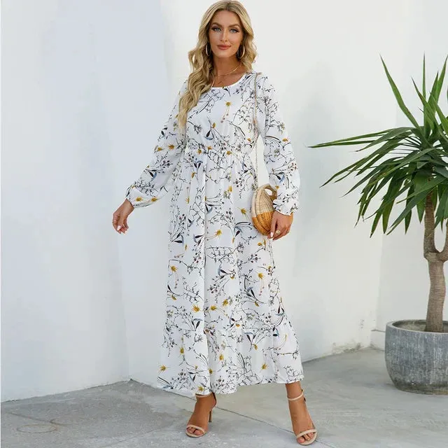 Niamh® | Fashionable Floral Dress With A Round Neckline