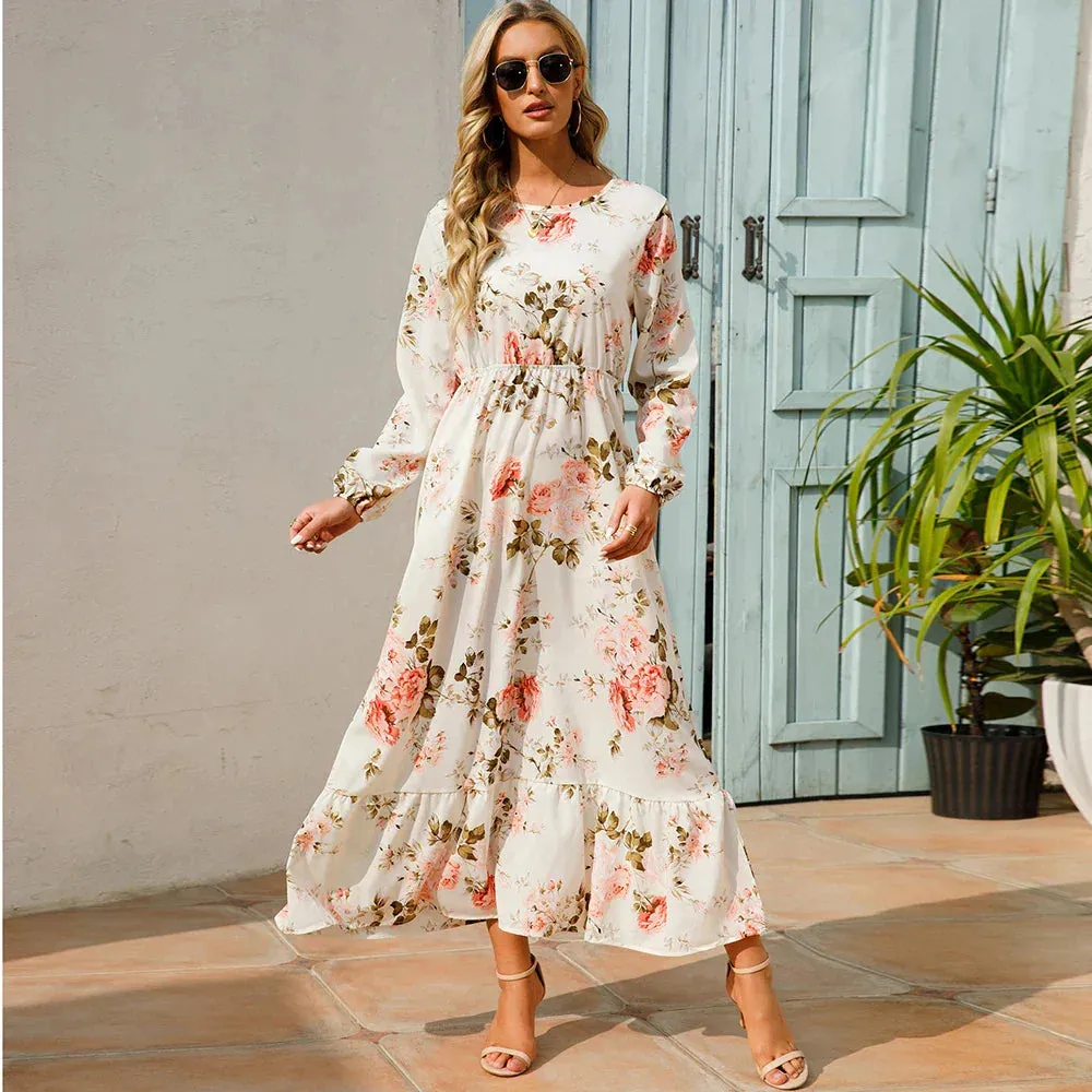 Niamh® | Fashionable Floral Dress With A Round Neckline