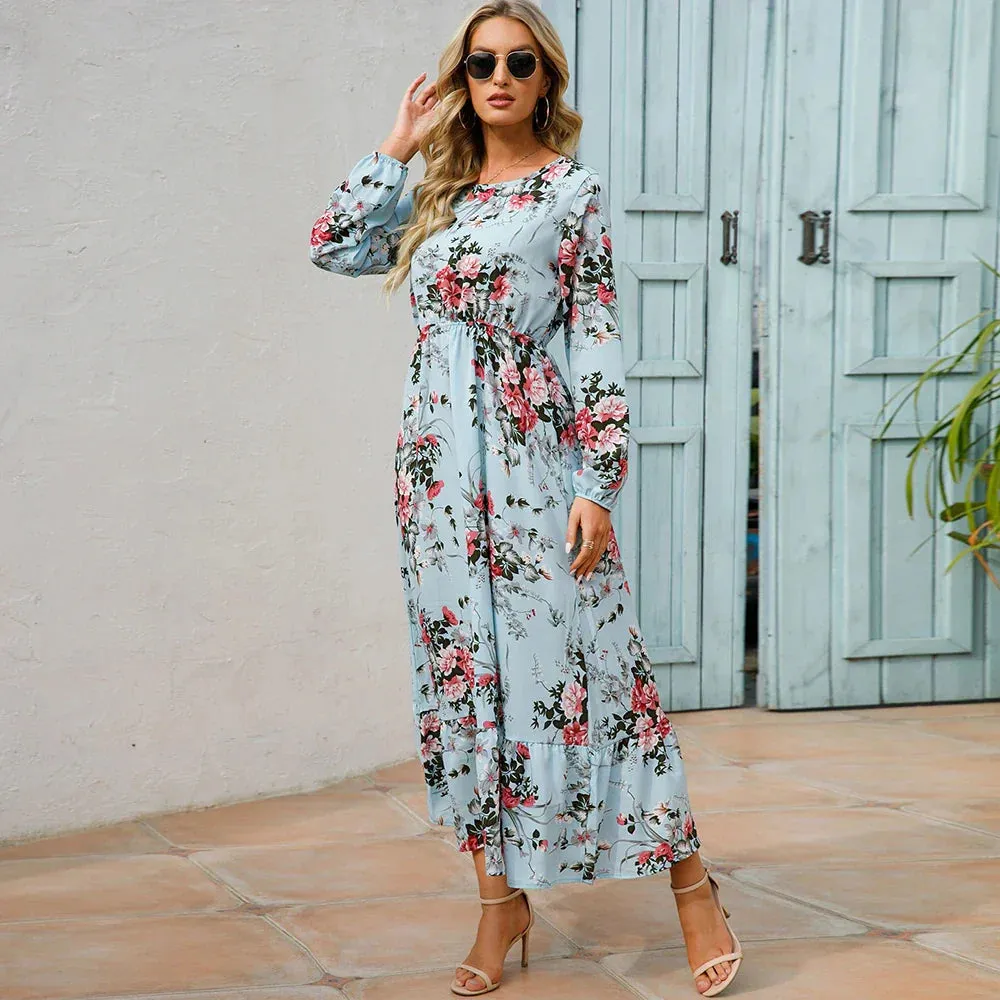Niamh® | Fashionable Floral Dress With A Round Neckline