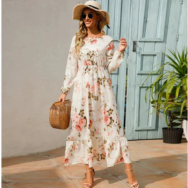 Niamh® | Fashionable Floral Dress With A Round Neckline