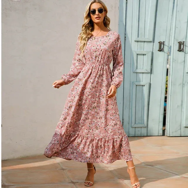 Niamh® | Fashionable Floral Dress With A Round Neckline
