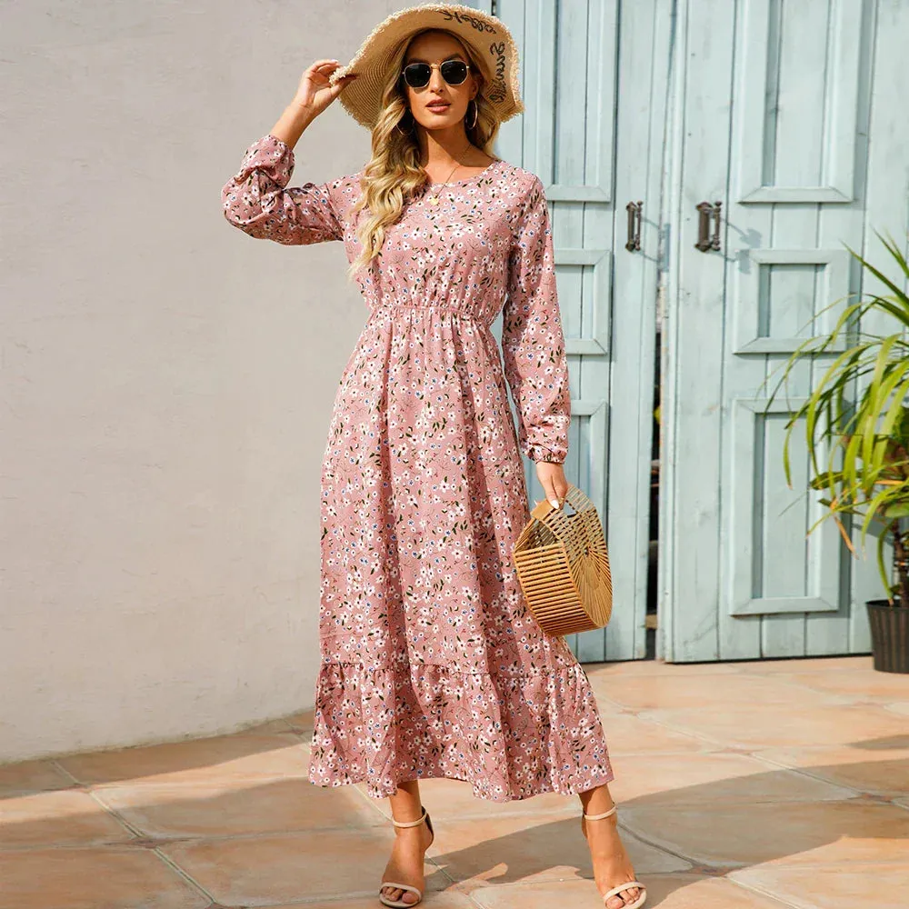 Niamh® | Fashionable Floral Dress With A Round Neckline