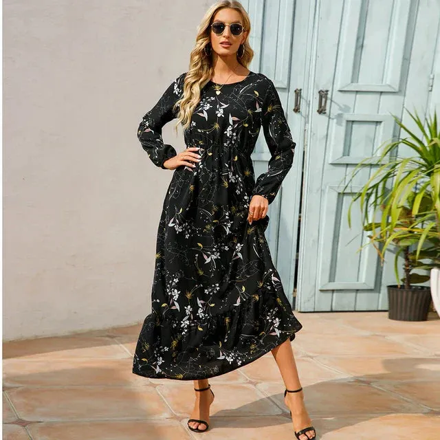 Niamh® | Fashionable Floral Dress With A Round Neckline