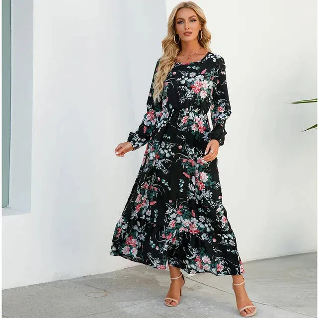 Niamh® | Fashionable Floral Dress With A Round Neckline