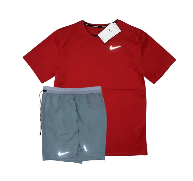 Nike Breathe T-Shirt and Flex Stride Shorts Set - Red/Grey