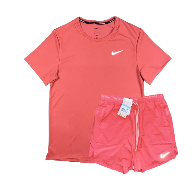 Nike Dri-FIT Miler 3.0 T-Shirt and Flex Stride 5 Inch Shorts Set - Adobe Pink