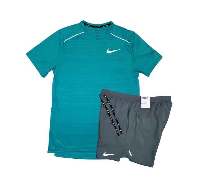 Nike Miler 1.0 T-Shirt and Stride Short Set - Dusty Cactus/Smoke Grey