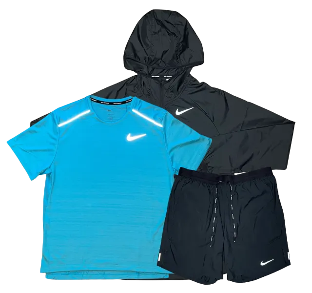 Nike Miler T-Shirt - Windrunner - Flex Stride Shorts Outfit - Baltic Blue/Black