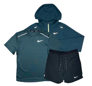 Nike Miler T-Shirt - Windrunner - Flex Stride Shorts Outfit - Deep Jungle Green/Black