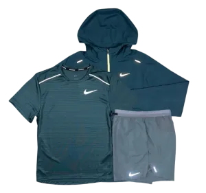 Nike Miler T-Shirt - Windrunner - Flex Stride Shorts Outfit - Deep Jungle Green/Grey