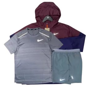Nike Miler T-Shirt - Windrunner - Flex Stride Shorts Outfit - Grey/Night Maroon/Grey