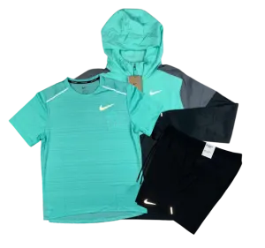 Nike Miler T-Shirt - Windrunner - Flex Stride Shorts Outfit - Hyper Turquoise/Black/Black