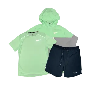 Nike Miler T-Shirt - Windrunner - Flex Stride Shorts Outfit - Vapour Green/Black