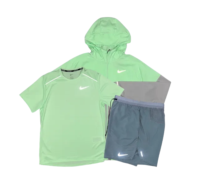 Nike Miler T-Shirt - Windrunner - Flex Stride Shorts Outfit - Vapour Green/Grey