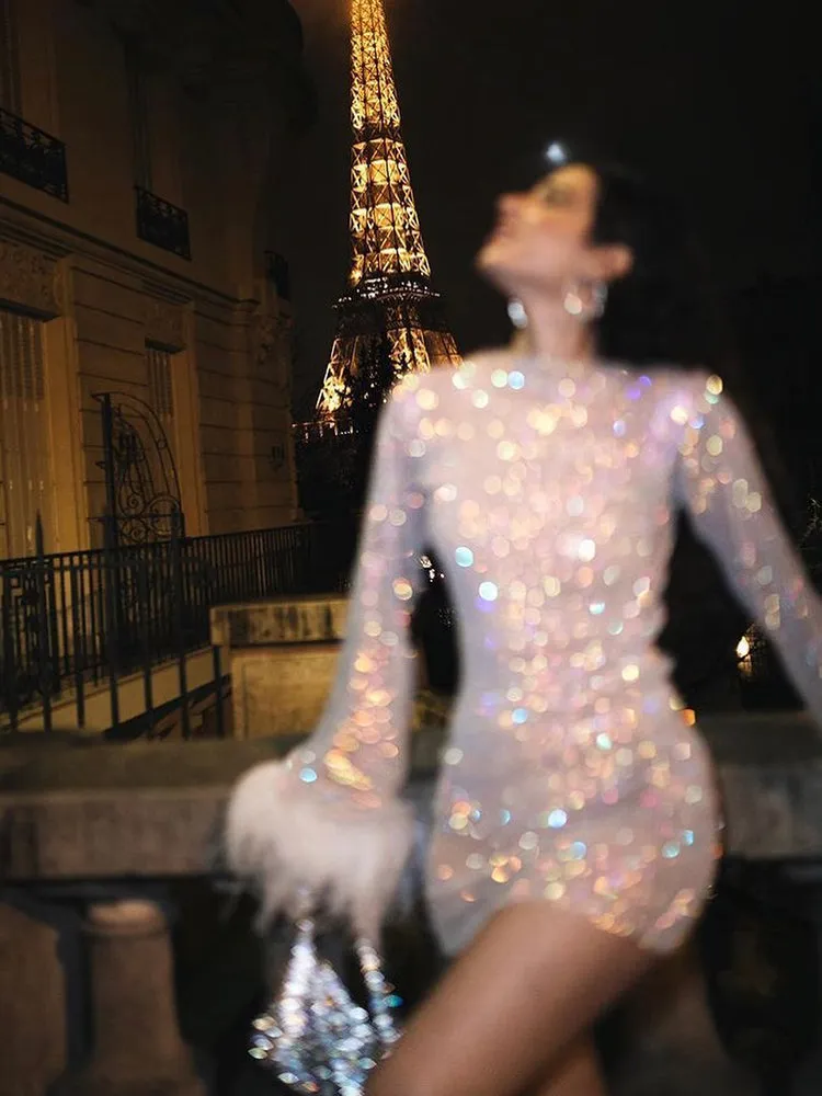 Nila® | Sheer Party Dress With Feathers