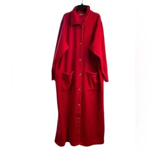 Nordstorm Robe Women XL Cozy Intimate Sleepwear Maxi Collared Button Up Red