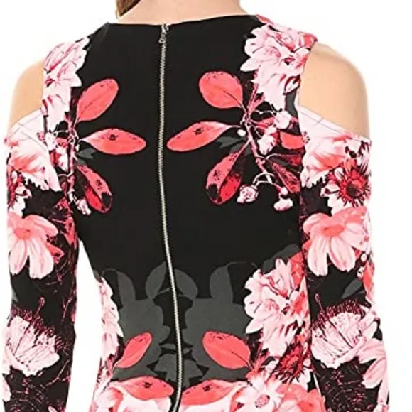 NWOT, JAX Black Label Cold Shoulder Floral Bodycon Dress