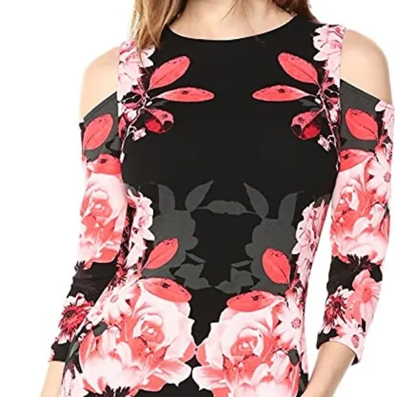 NWOT, JAX Black Label Cold Shoulder Floral Bodycon Dress