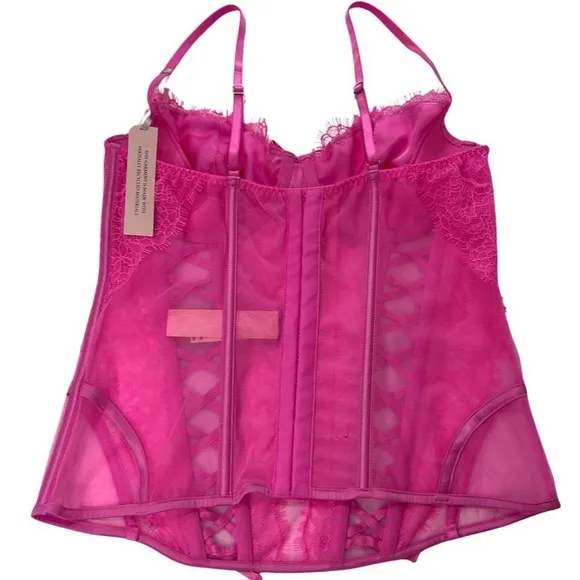 NWT 2PC VS WICKED UNLINED LACE-UP CORSET TOP   LACE THONG